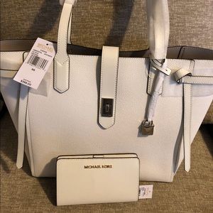 NWT Michael Kors white tote with wallet.